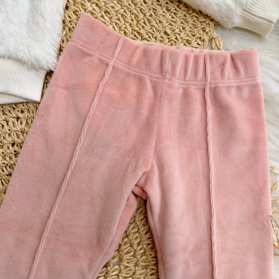  Conj. Casaco de Pelinho Três Ursinhas e Calça de Veludo - Off White e Rose